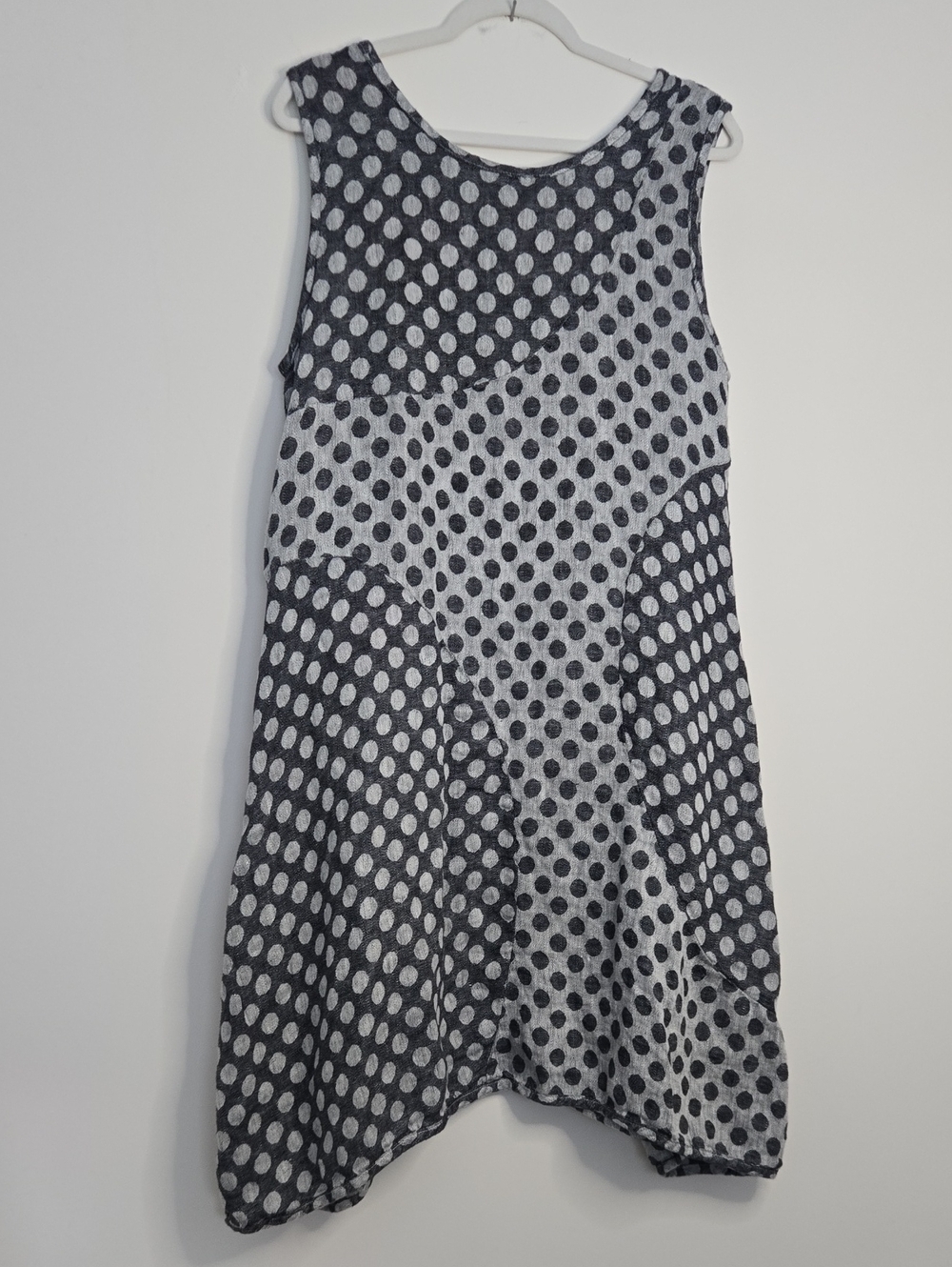 Cynthia Ashby Sleeveless Grey Polka Dot Pocket Dress Flowy Feminine Size M